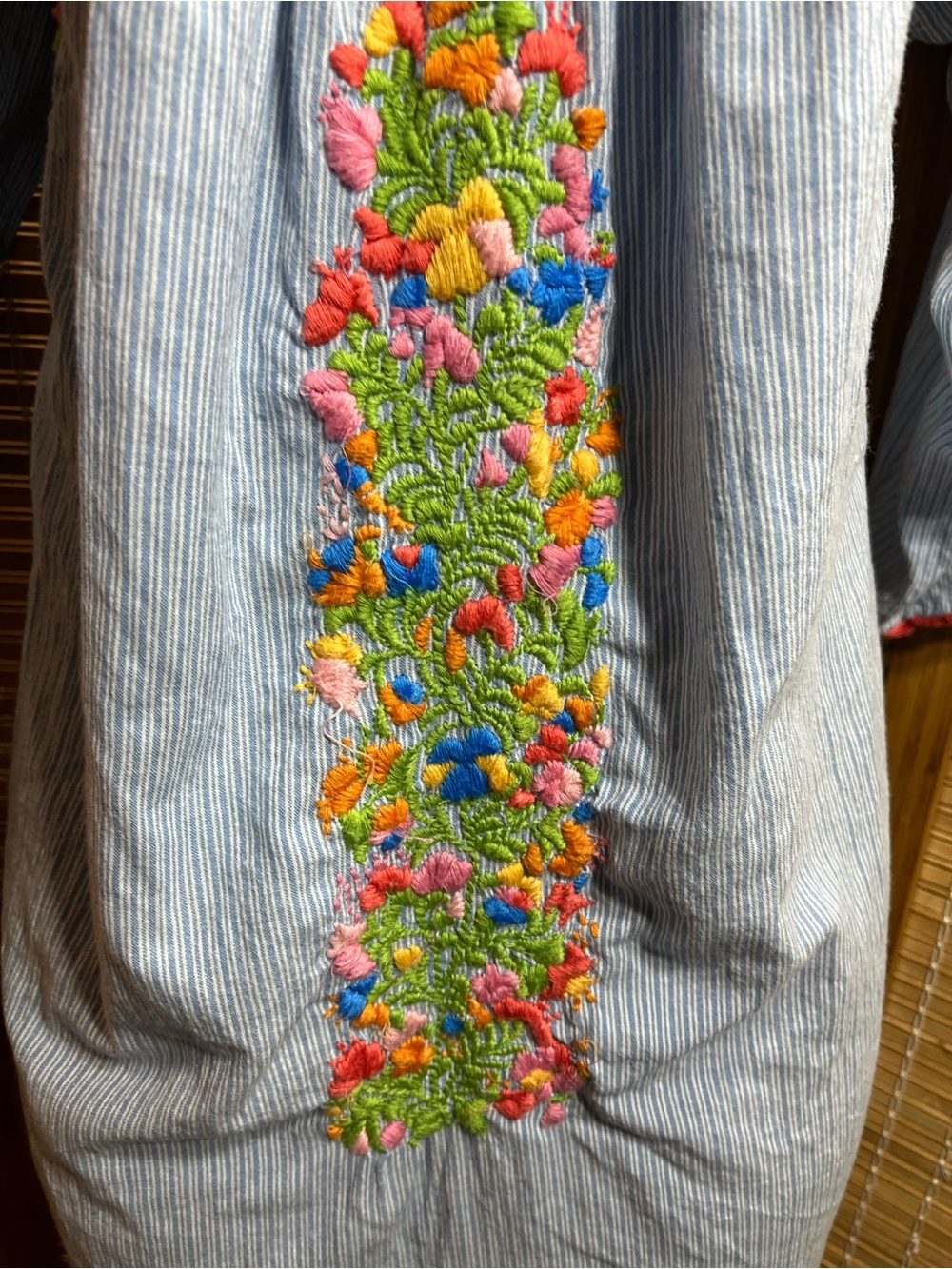 SISTER MARY Stripe MARYLOU Shift Embroidered Floral Dress Small